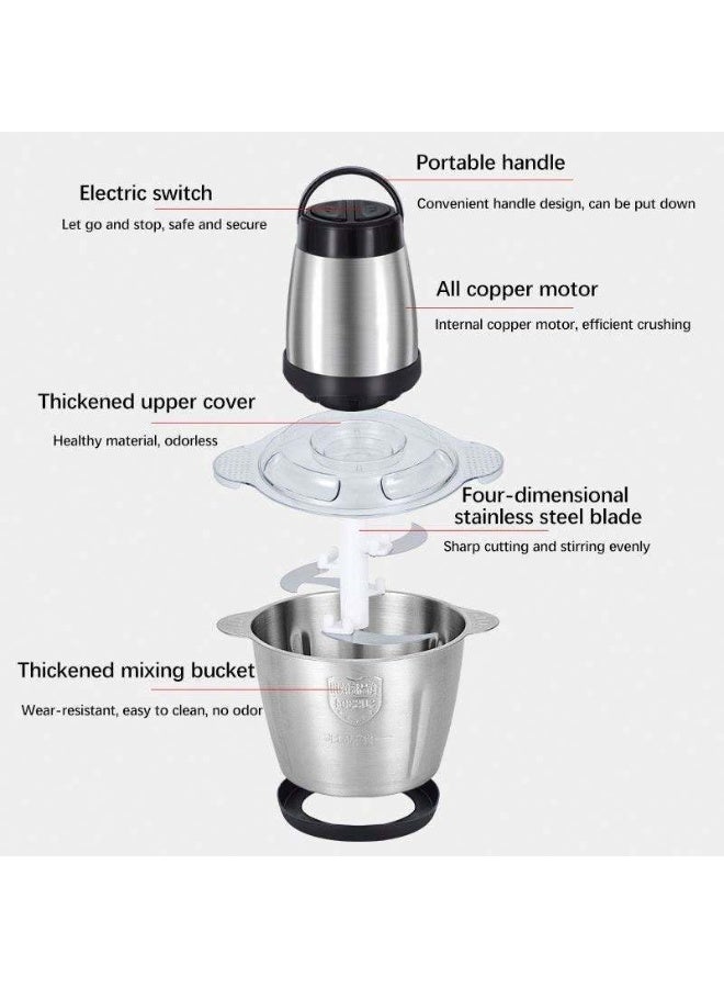 Food Chopper Meat Mincer 3L 1200W Electric Meat Grinder Blender Mincer Mixer Meat Chopper Stainless Steel Electric Chopper Automatic Food Processor Machine