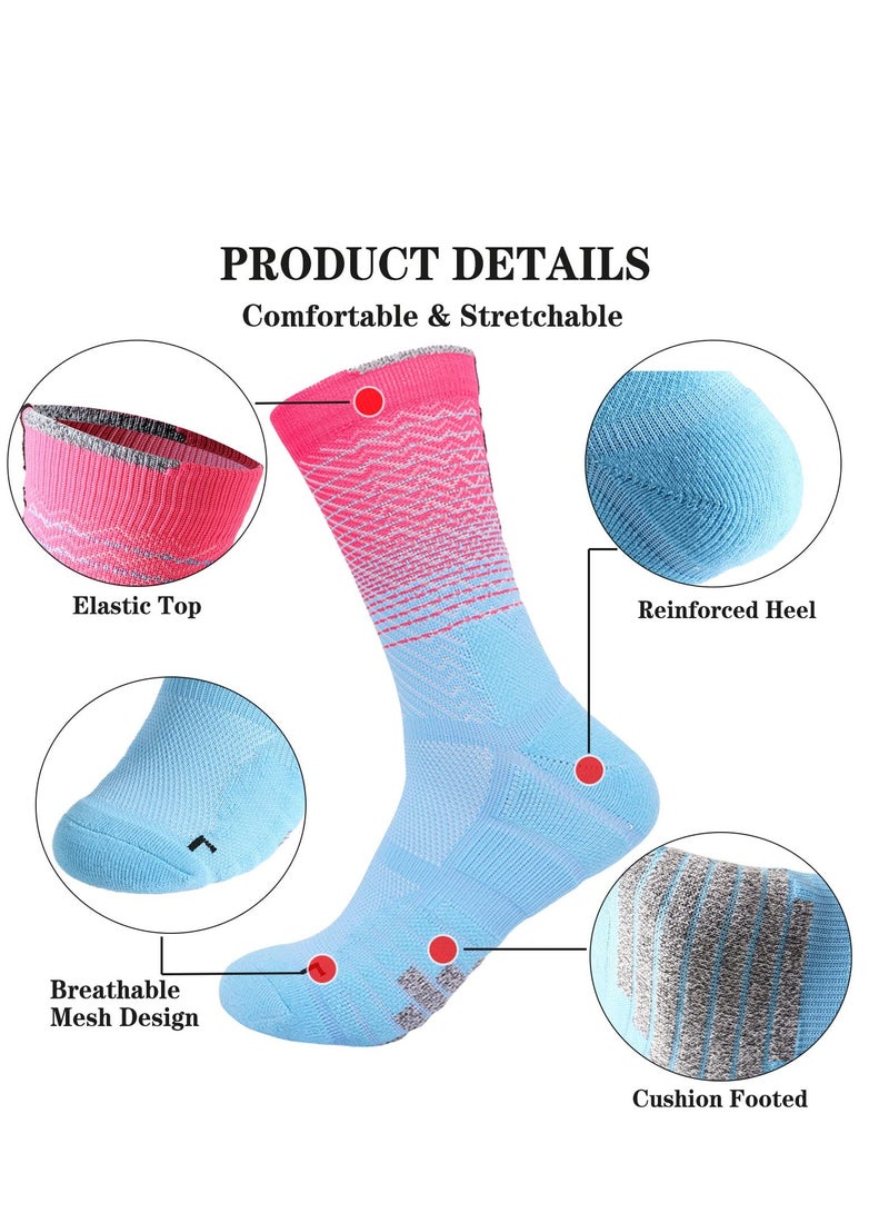 Sports Socks, 5 Pairs of Men's Basketball Socks Outdoor Sports Colorful Trendy Mid-calf Soccer Socks High Elasticity Compression Player Socks for Outdoor Competition Team Leggings