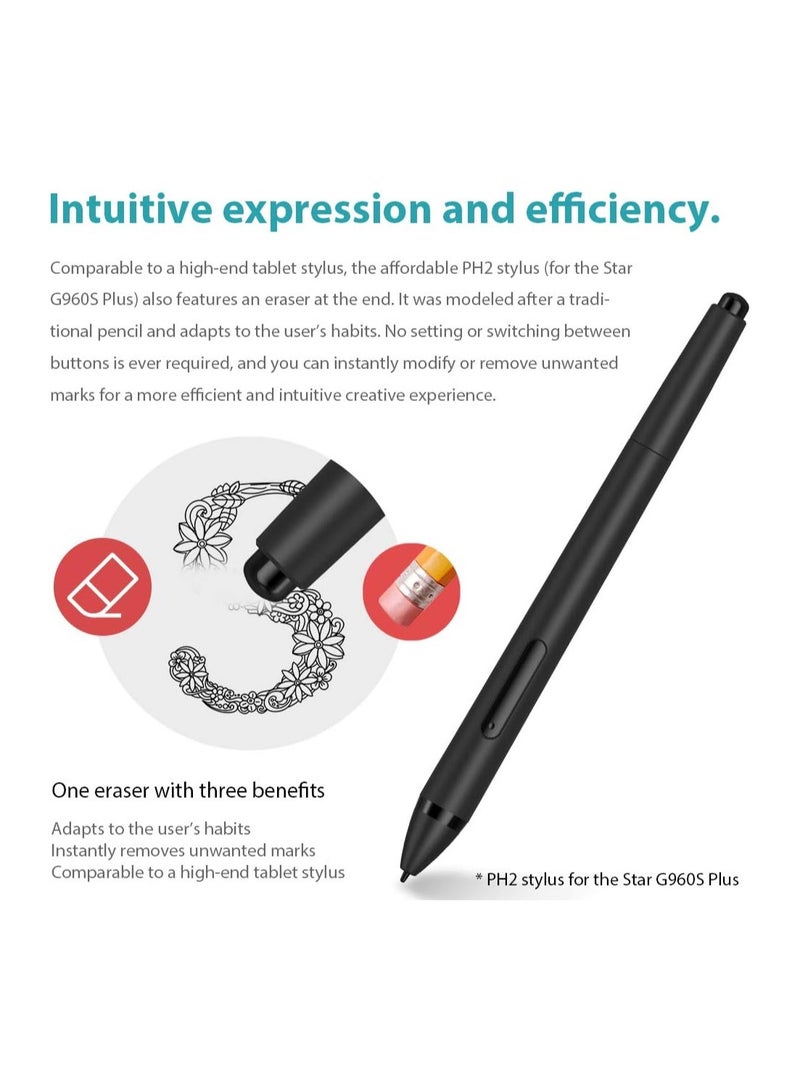 G960S Plus Graphic Tablet 9 x 6 Inch Stylus Pen 8192 Levels with Digital Eraser and 60 Degree Tilt