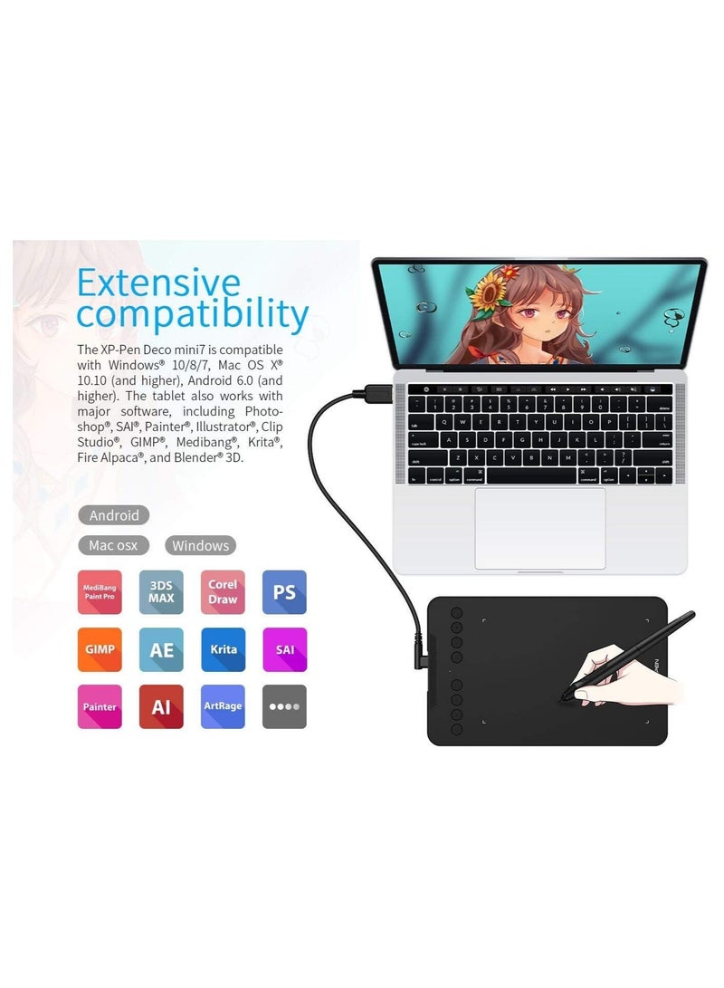 Deco Mini 7 Compact 7-Inch Graphic Drawing Tablet with Passive Stylus