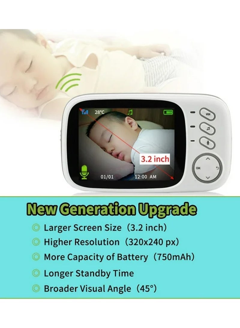 3.2inch LCD Display Wireless Babies Video Monitor With Night Vision Temperature Monitoring