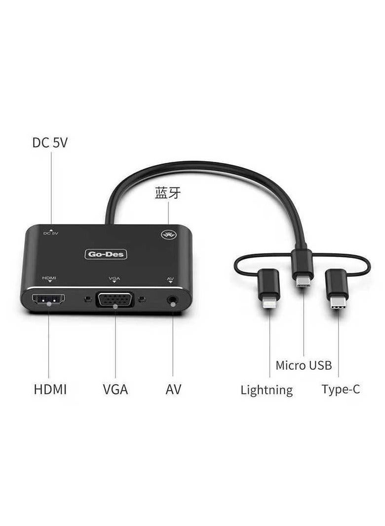 Go-Des GD-8762 5 in 1 HD Laptop Monitor Player   USB to HDTV Adapter Type C