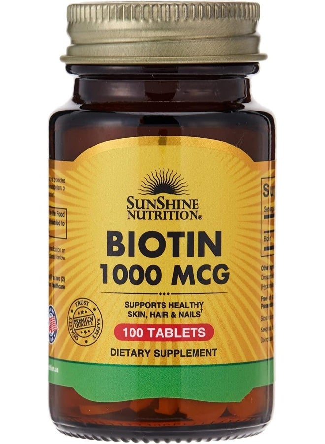 Biotin 1000 Mcg Supports Healthy Skin, Hair And Nails Promotes Energy Production And Metabolism 100 Capsules