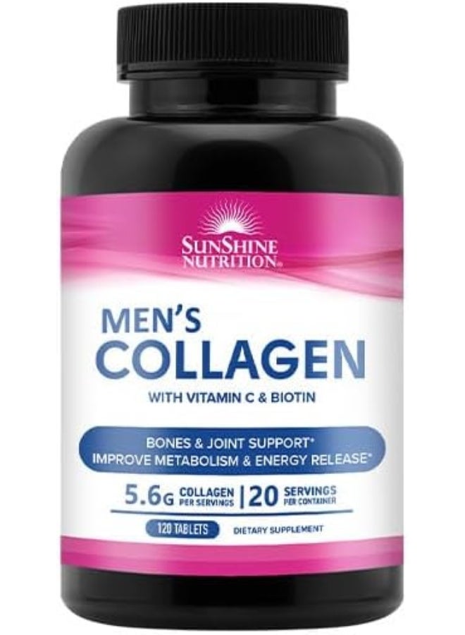 Men'S Collagen With Vitamin C And Biotin 5.6G Collagen For Bones And Joint Support Improves Metabolism And Release Energy 120 Tablets