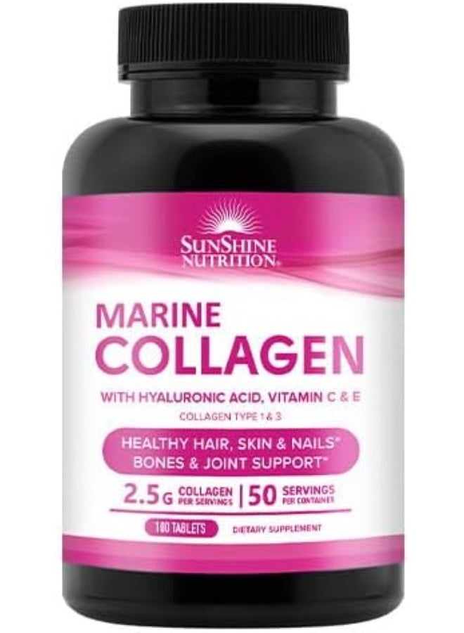 Marine Collagen With Hyaluronic Acid, Vitamin C And E Healthy Hair, Skin And Nails Reduces Wrinkles Good For Strong Bones And Joints 100 Tablets