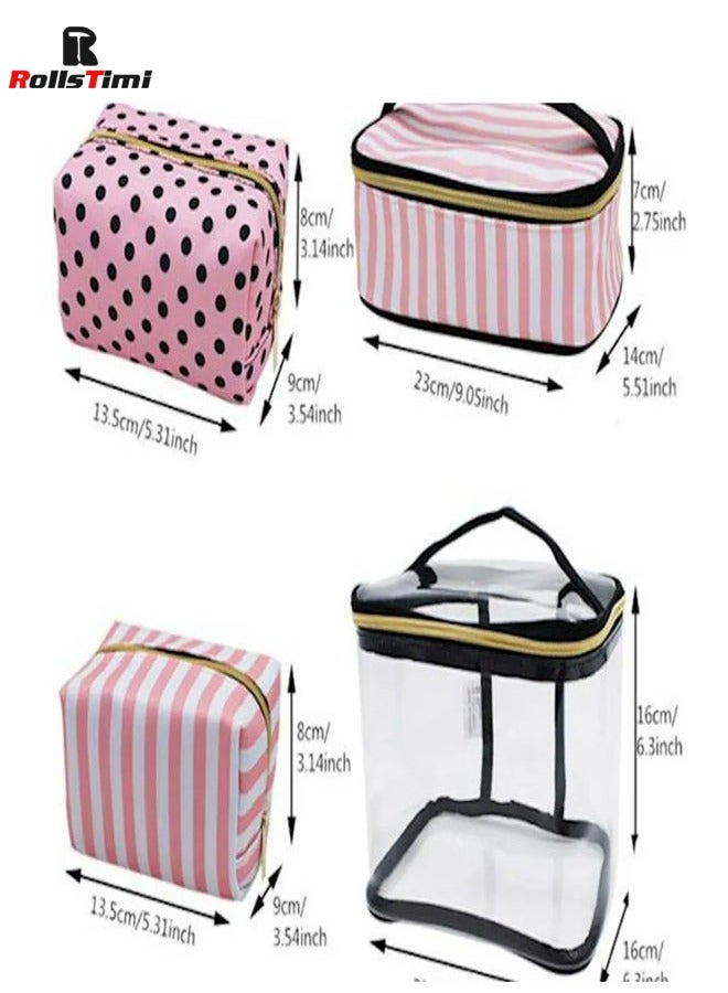 4-Piece Cosmetic Bags Set Clear/Black/Pink