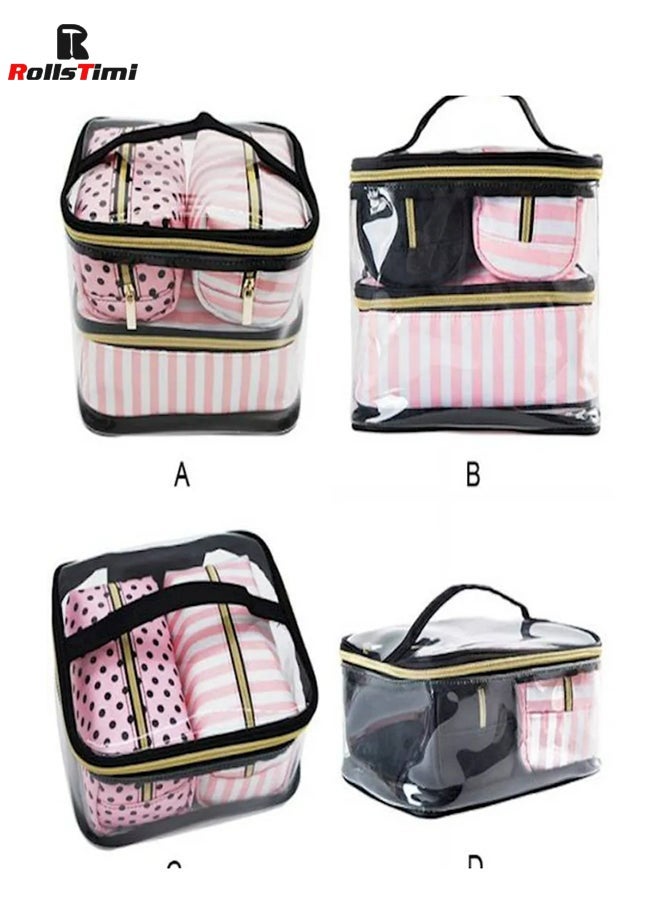 4-Piece Cosmetic Bags Set Clear/Black/Pink