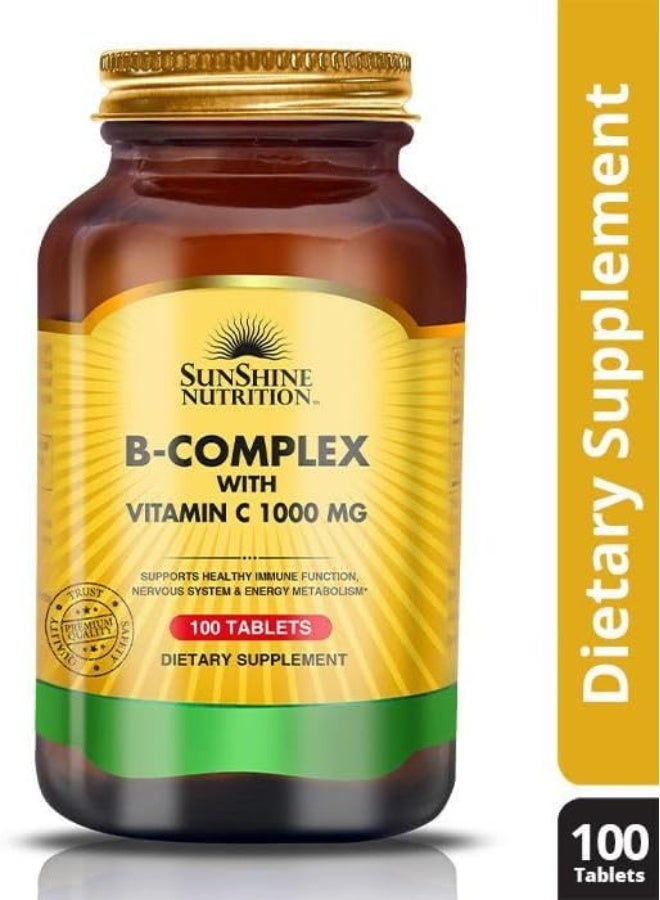 B-Complex With Vitamin C 1000Mg Supports Healthy Immune System Promotes Nervous Function Energy Metabolism 100 Tablets