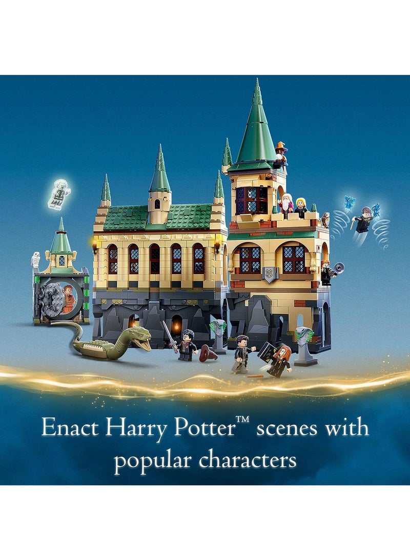 Harry Potter Hogwarts Chamber of Secrets, 20th Anniversary Castle Model with Collectible Golden Voldemort Minifigure and Glow-in-The-Dark Nearly Headless Nick Harry Potter Birthday Gift