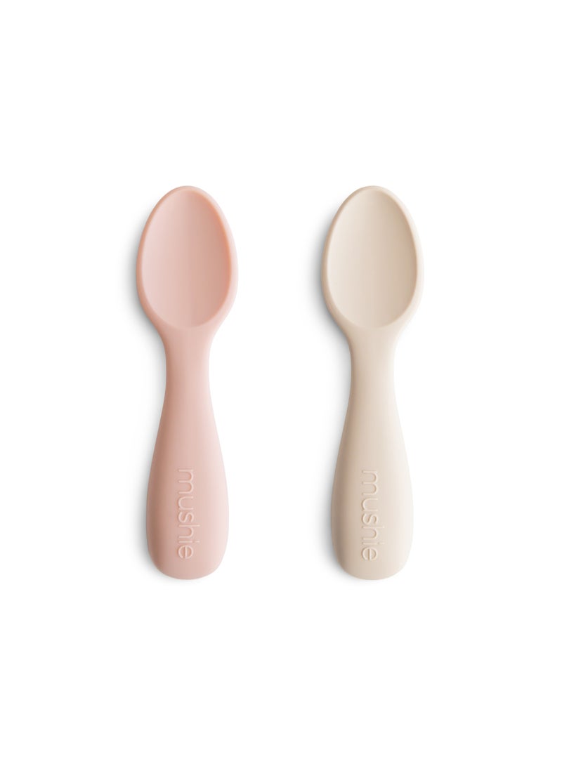 Mushie Toddler Starter Spoons - Silicone 2-Pack - Blush/Shifting Sand