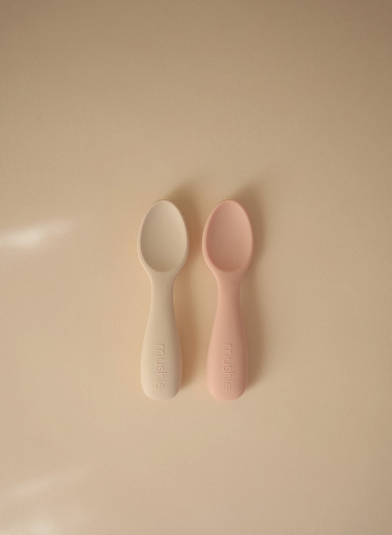 Mushie Toddler Starter Spoons - Silicone 2-Pack - Blush/Shifting Sand