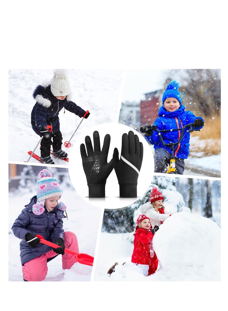 Winter Kids Warm Sports Gloves, Touchscreen Anti-Slip Cold Weather Bike Glove, Anti-slip Palm & Reflective Printing, Multipurpose Gloves, for Running Mountain Snow Ski Boys Girls 6-12 Years