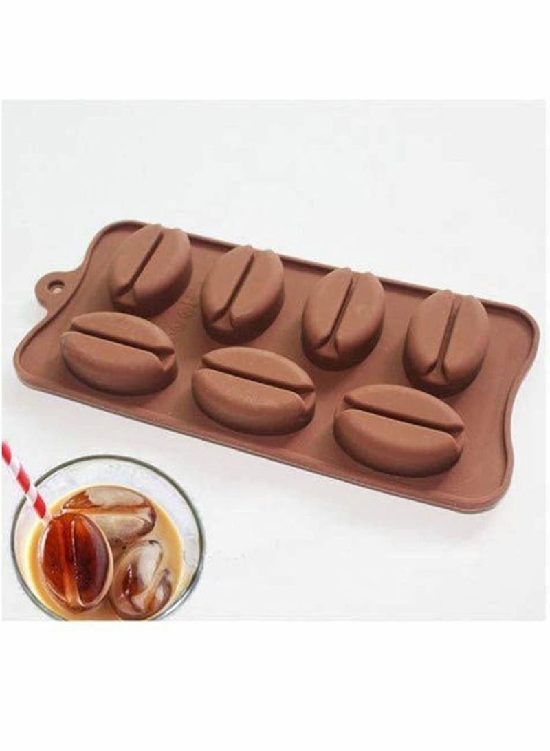 3Pcs Coffee Bean Shapes Silicon Mold Ice Soap Cube Tray, 7 Cavities Cake Candy Molds DIY Handmade Decor Baking Cooking Tools