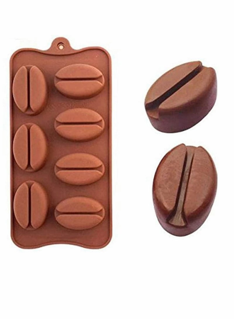 3Pcs Coffee Bean Shapes Silicon Mold Ice Soap Cube Tray, 7 Cavities Cake Candy Molds DIY Handmade Decor Baking Cooking Tools