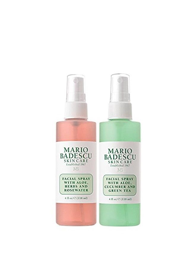 Facial Spray Aloe, Rose Water and Cucumber - Green Tea Duo for Face, Neck or Hair, Cooling and Hydrating Face Mist for All Skin Types, Dewy Finish, 4 Fl Oz (Pack of 2)