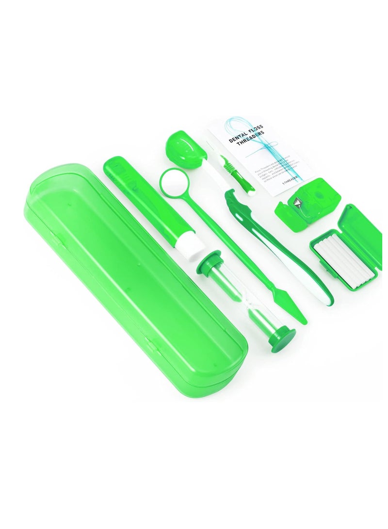 Care Kit, 8 Pack Portable Orthodontic Cleaning Braces Kit Oral Mirror Interdental Brush Dental Floss Dental Wax Oral Care Travel Set(Green)