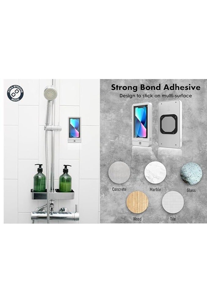 Shower Phone Holder, Anti-Fog Touch Screen Phone Mount Box, 180° Rotatable Waterproof Wall Mount Shower Phone Case for Bathroom Wall Mirror Bathtub Kitchen, for Under 6.7” Smart Phone