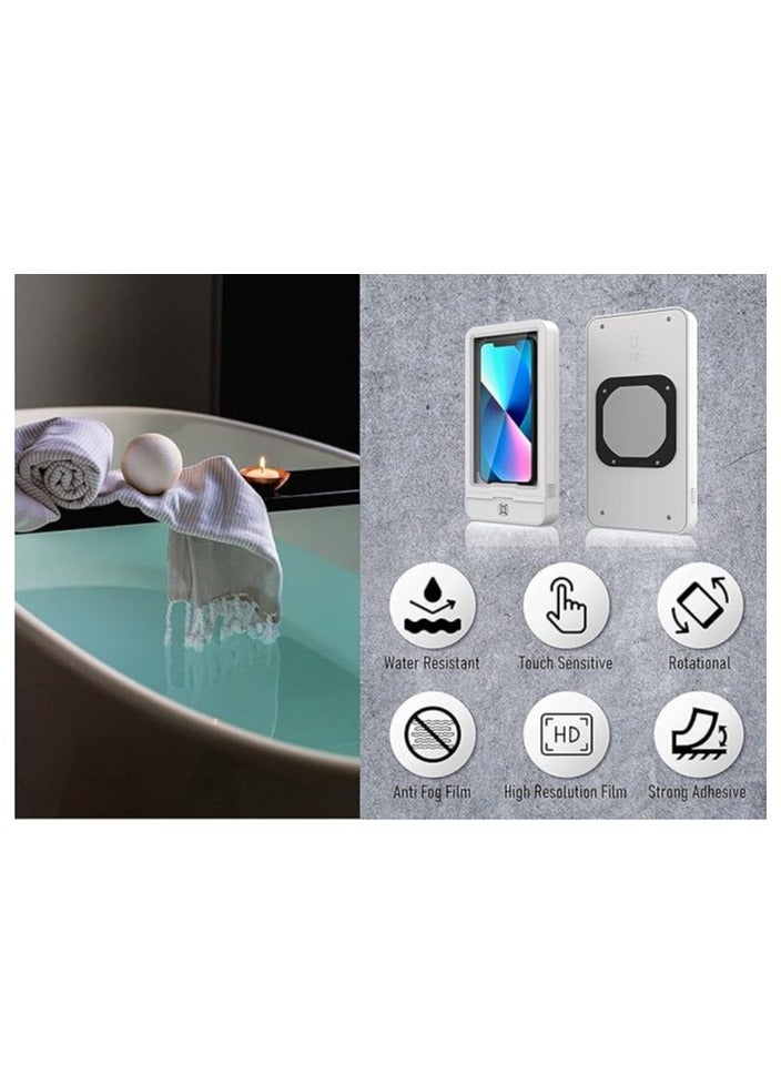 Shower Phone Holder, Anti-Fog Touch Screen Phone Mount Box, 180° Rotatable Waterproof Wall Mount Shower Phone Case for Bathroom Wall Mirror Bathtub Kitchen, for Under 6.7” Smart Phone