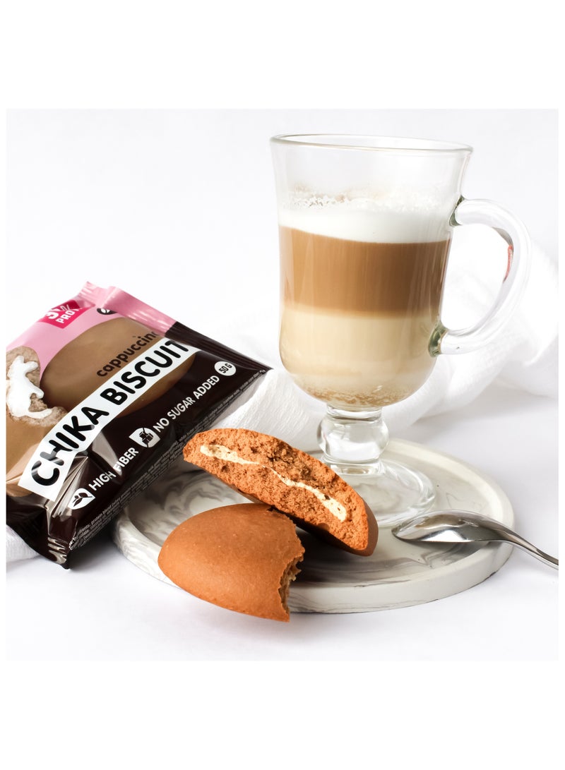 Chika Biscuit Protein Cookie Cream Filling Cappuccino Flavor High Fiber and No Sugar Added 9x50g