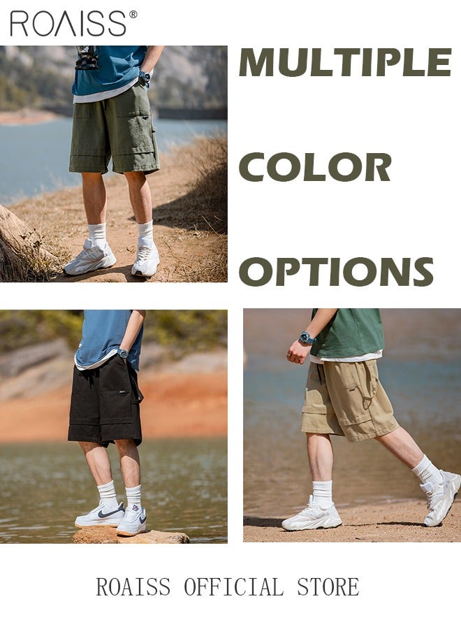 Cotton Loose Outdoor Sports Shorts for Men Versatile Casual Drawstring Streamer Design Beach Shorts Mens Simple Comfortable Breathable Skin-Friendly Cargo Half Pants