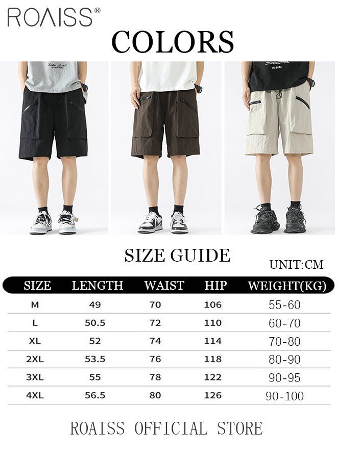 Mid Waist Outdoor Sports Shorts for Men Retro Casual Lightweight Cool Fabric Loose Drawstring Beach Shorts Mens Simple Comfortable Breathable Skin-Friendly Cargo Half Pants