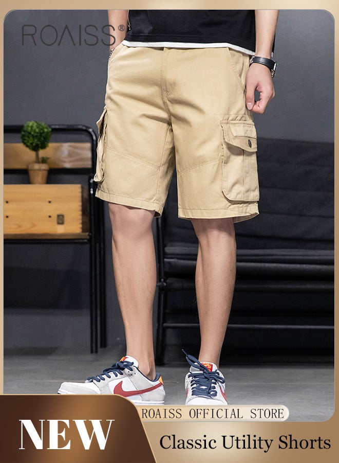 Loose Zipper Outdoor Cargo Shorts for Men Versatile Casual Polyester Fiber Multiple Pockets Beach Shorts Mens Simple Comfortable Breathable Skin-Friendly Sports Half Pants