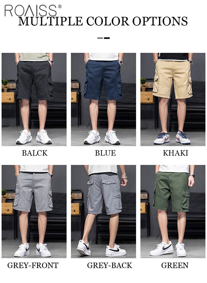 Loose Zipper Outdoor Cargo Shorts for Men Versatile Casual Polyester Fiber Multiple Pockets Beach Shorts Mens Simple Comfortable Breathable Skin-Friendly Sports Half Pants