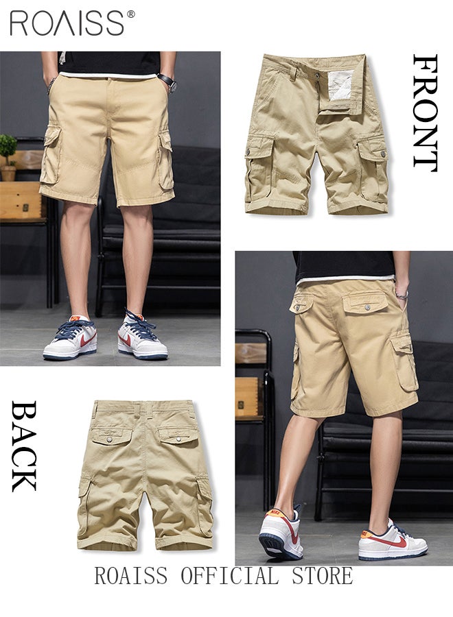 Loose Zipper Outdoor Cargo Shorts for Men Versatile Casual Polyester Fiber Multiple Pockets Beach Shorts Mens Simple Comfortable Breathable Skin-Friendly Sports Half Pants