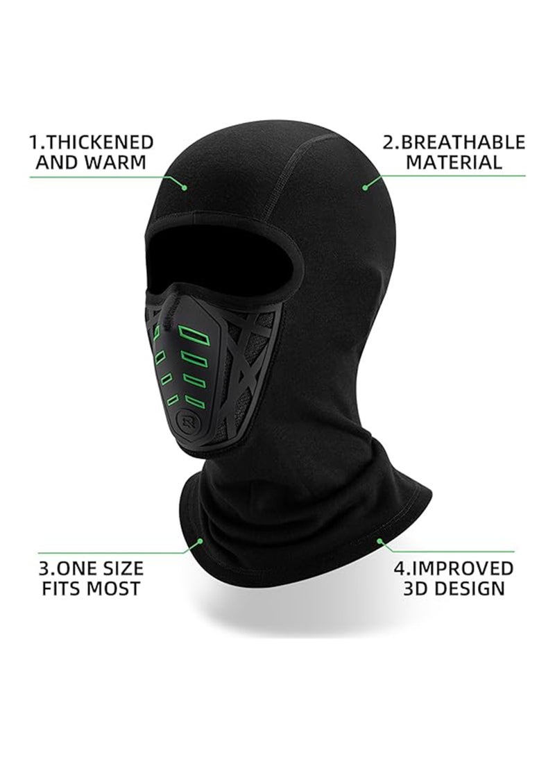 Balaclava Ski Mask Thermal Windproof Balaclava Mask, 3D Design Breathable, Cold Weather for Skiing, Snowboarding, Motorcycle, Cycling, Black Green