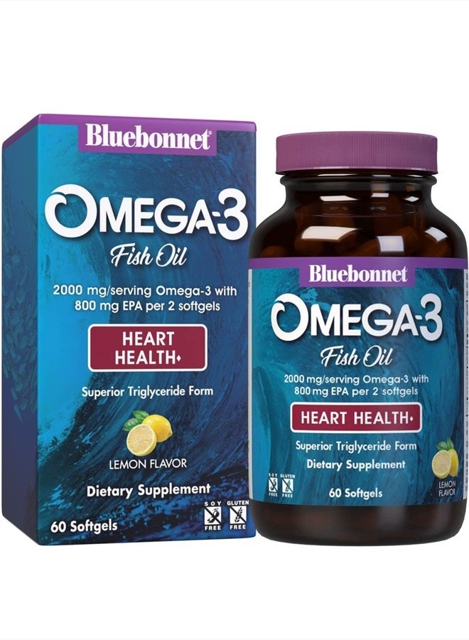 Nutrition Omega-3 Heart Formula Natural Wild Caught Triglyceride Form DHA 600 mg EPA 800 mg - Highly Concentrated Heart Health Support Supplement - Gluten-Free - 60 Softgel