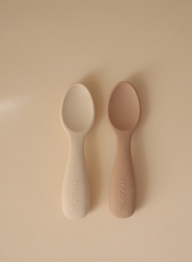 Mushie Toddler Starter Spoons - Silicone 2-Pack - Natural/Shifting Sand