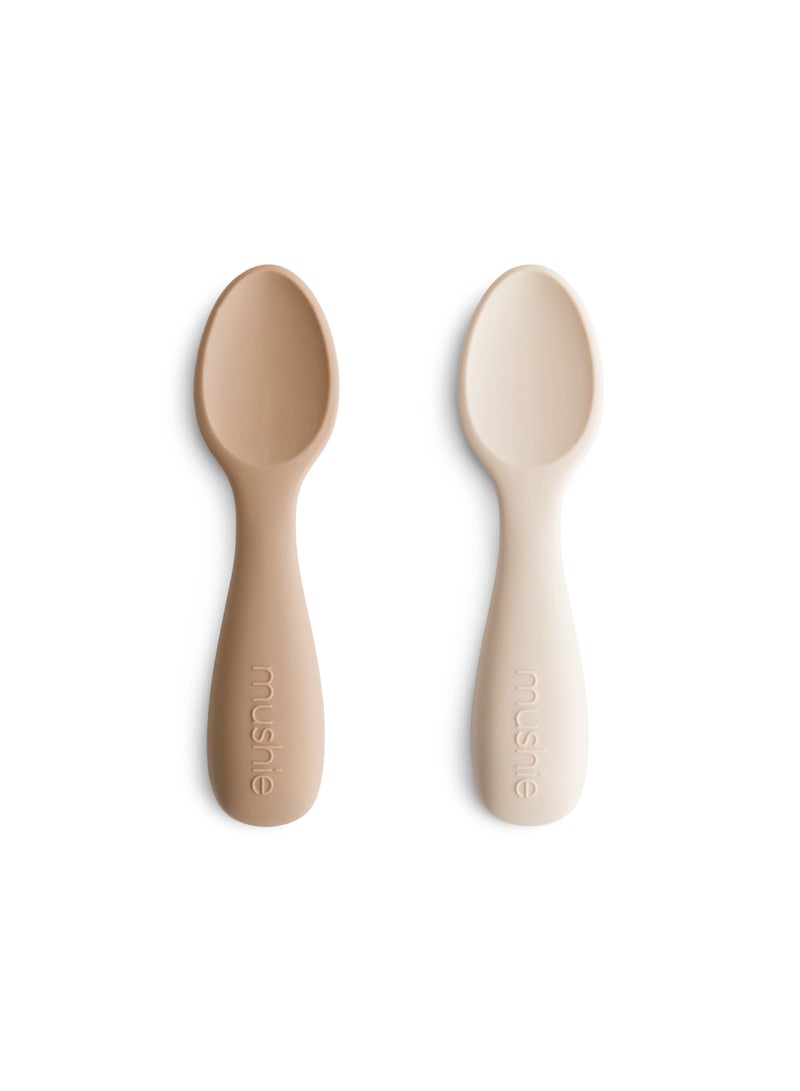 Mushie Toddler Starter Spoons - Silicone 2-Pack - Natural/Shifting Sand