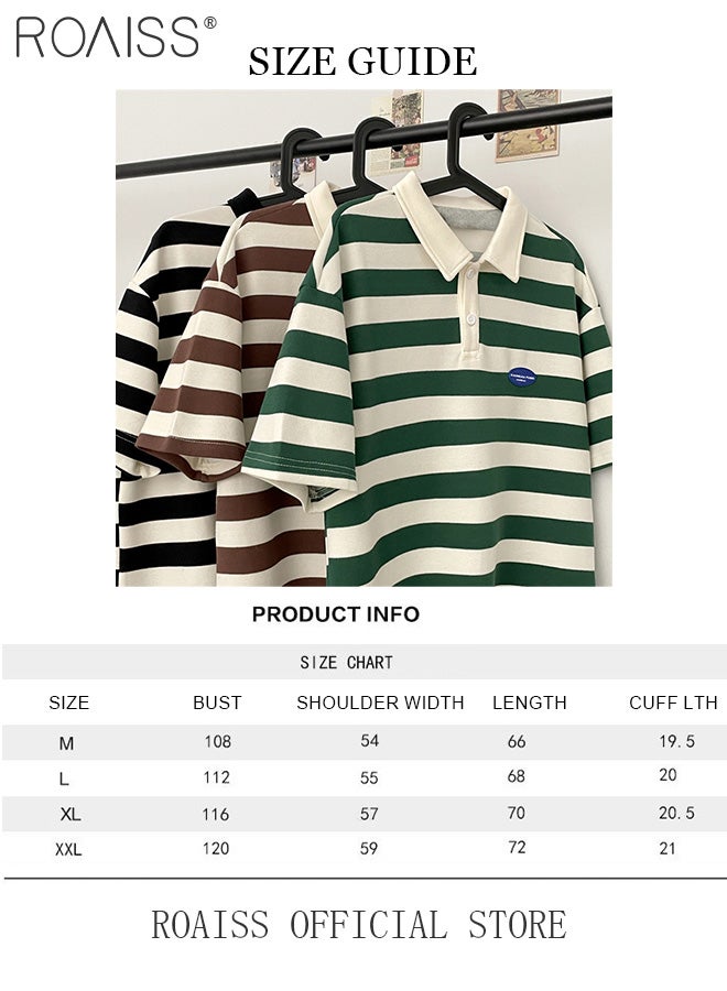 Unisex Striped Short Sleeve Polo Shirt Simple Loose Comfortable Skin-Friendly Lapel T-Shirt Mens Casual Fashion Light Cool Summer Half Sleeves with Breathable Fabric
