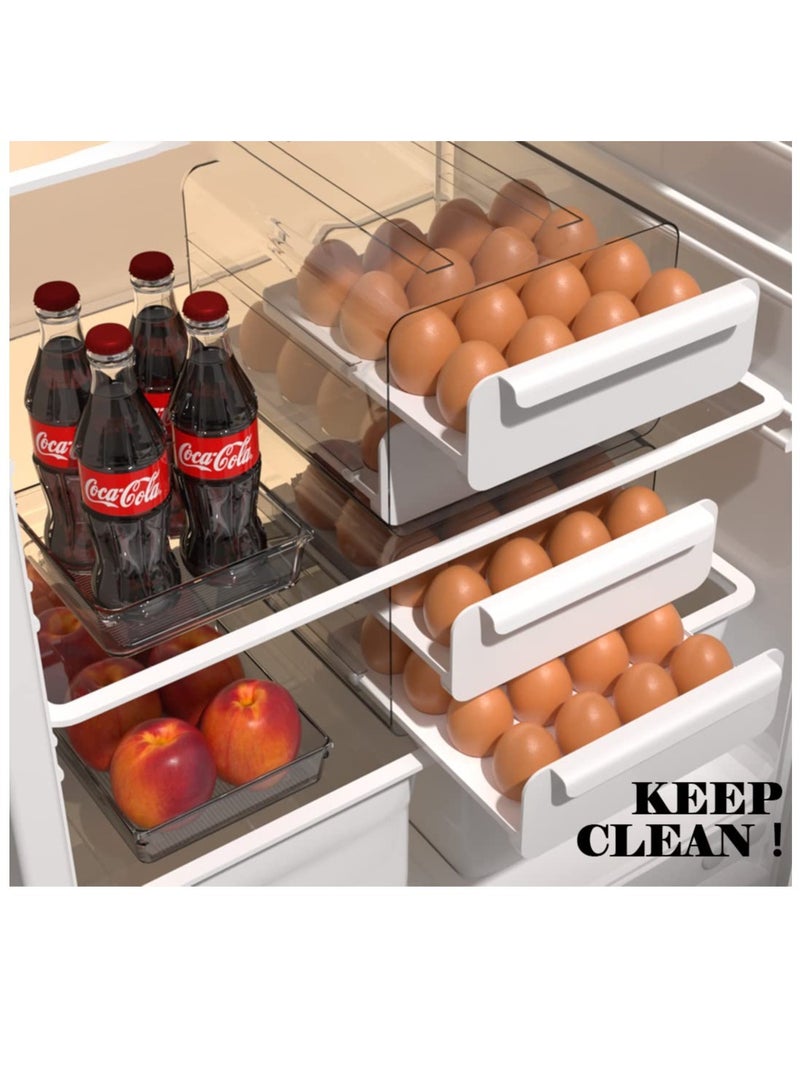 Egg Holder for Refrigerator, Large Capacity Clear Fridge Organizers and Storage, Plastic egg storage container for refrigerator, Stackable fridge organizers and storage clear(2 Layers)