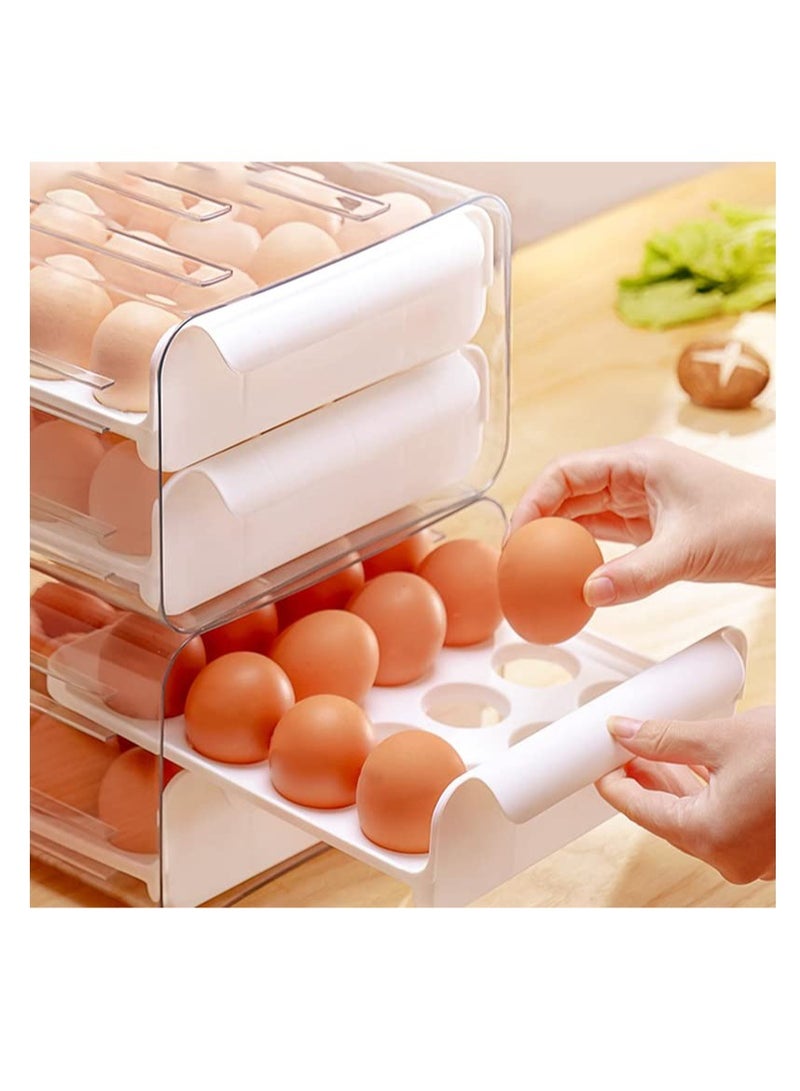 Egg Holder for Refrigerator, Large Capacity Clear Fridge Organizers and Storage, Plastic egg storage container for refrigerator, Stackable fridge organizers and storage clear(2 Layers)