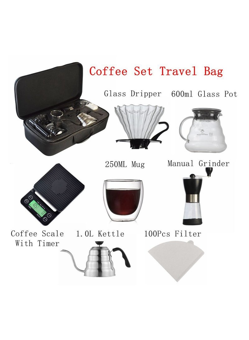 Portable V60 Travel Pour-over Drip Coffee Maker Set With Travel Case, Dripping Home Coffee Storage Gift Box(Black)