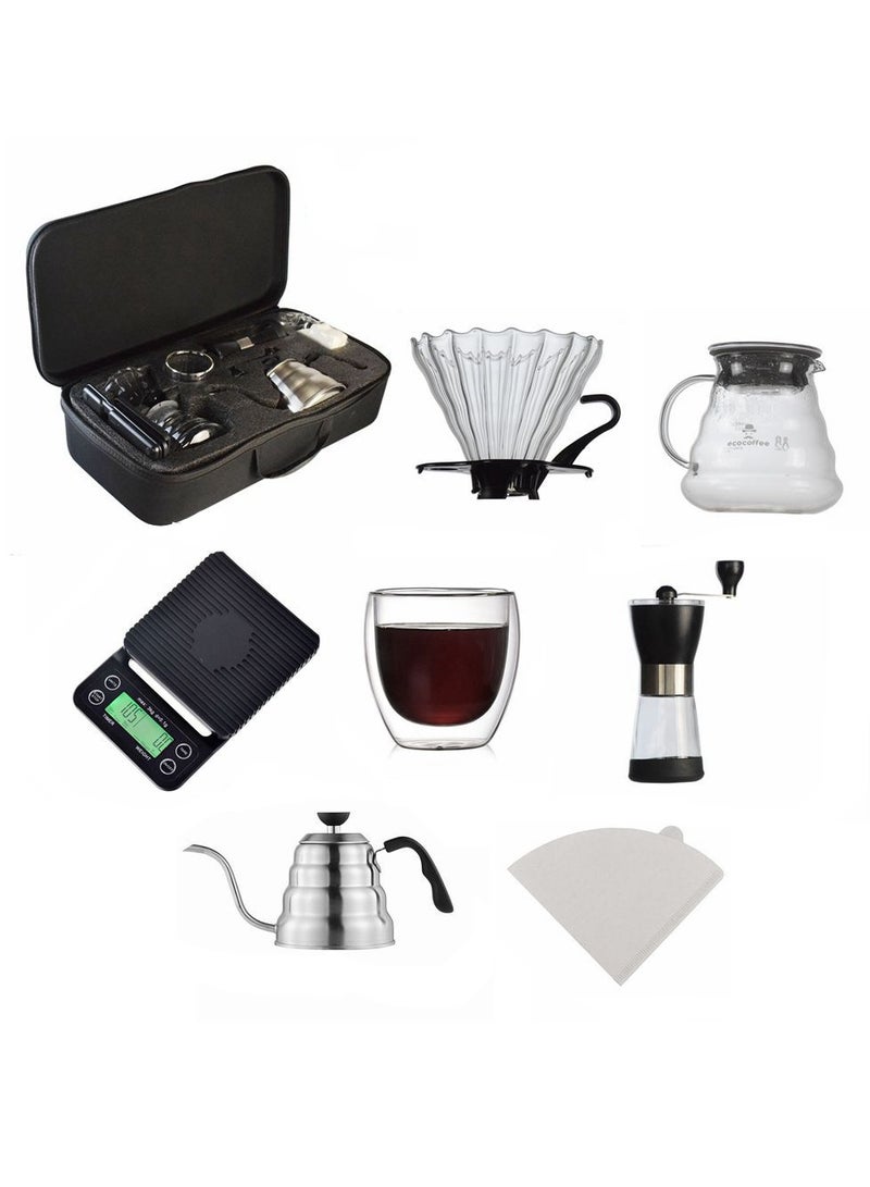 Portable V60 Travel Pour-over Drip Coffee Maker Set With Travel Case, Dripping Home Coffee Storage Gift Box(Black)