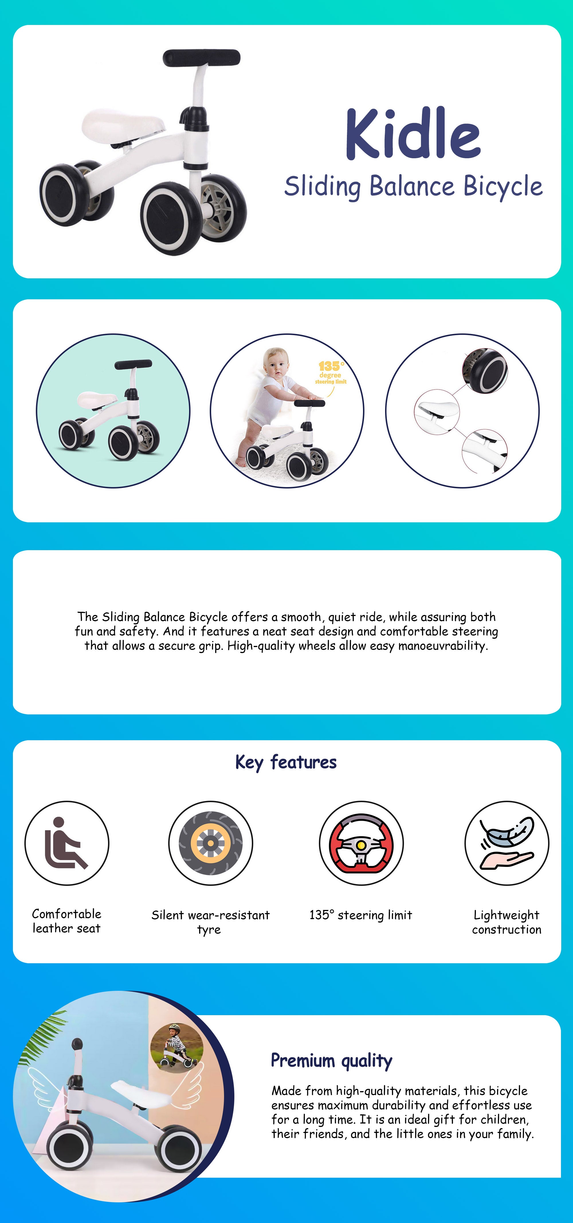 Children's Sliding Balance Bicycle 52 x 19 x 40cm