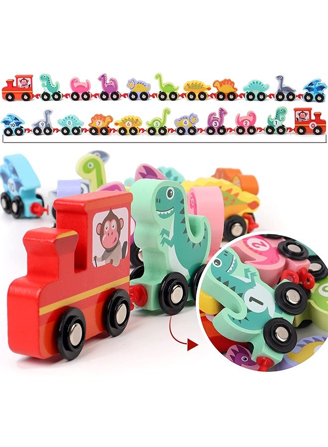 Wooden Colorful Number Dinosaur Train Toys Matching Sequencing Games Recognition Educational Learning Counting Set Building Blocks Kit