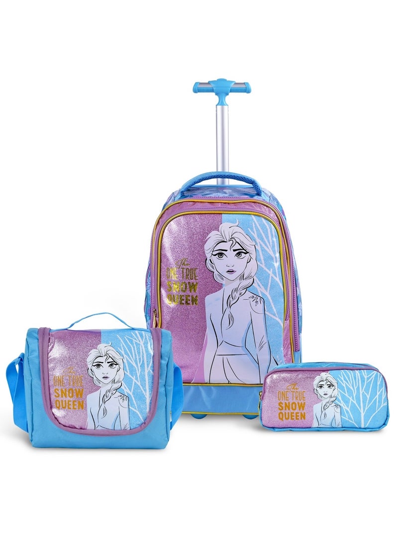 Frozen  20 Inch Kids Premium 3-in-1 Trolley School Bag Set - Ergonomic Backpack, Insulated Lunch Bag & Pencil Case,Lightweight, Durable, Students 6+ - Perfect for Travel & School,For Girls