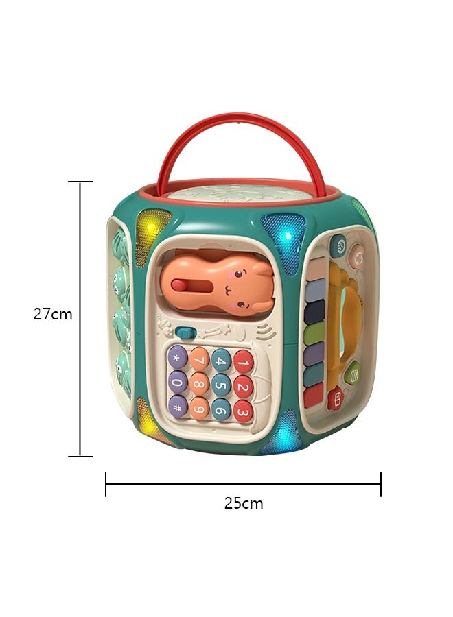 Multi-Function Activity Cube Toy for Baby 8-in-1 Hands Drum Shape Sorter Piano Kids Phone Toy with Light and Music Early Educational Activity Toy for Toddlers