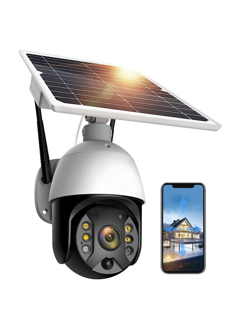 Outdoor Security Camera, Solar Powered Battery WiFi Camera Wire Free Outdoor 1080P Pan Tilt Wireless Camera PIR Motion 2 Way Audio Night Vision Cloud Storage