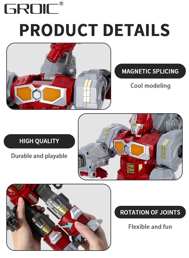 3 In 1 Transforming Toys - Dinosaur Robot Action Figures - Magnetic Assembling Robot Toys All-in-One Design Transforming Animals, Robots, Military Base Including Battle Guns, Cars, Airplane Models