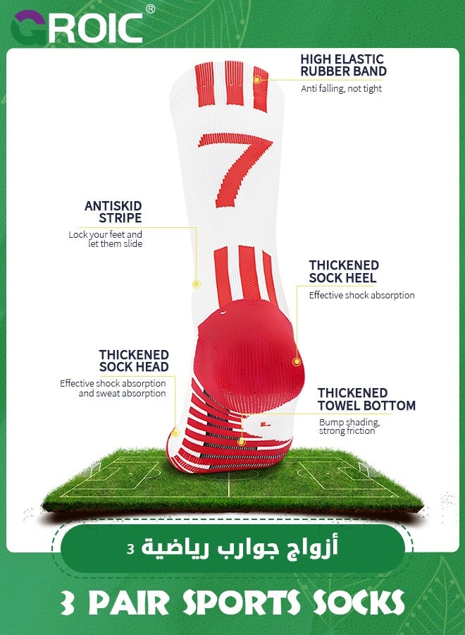 3 Pair Elite Football Socks, Athletic Socks with 3D Ankle Protection, Basketball Socks & Running Socks, Compression Cushion Sport Soccer Socks Unisex