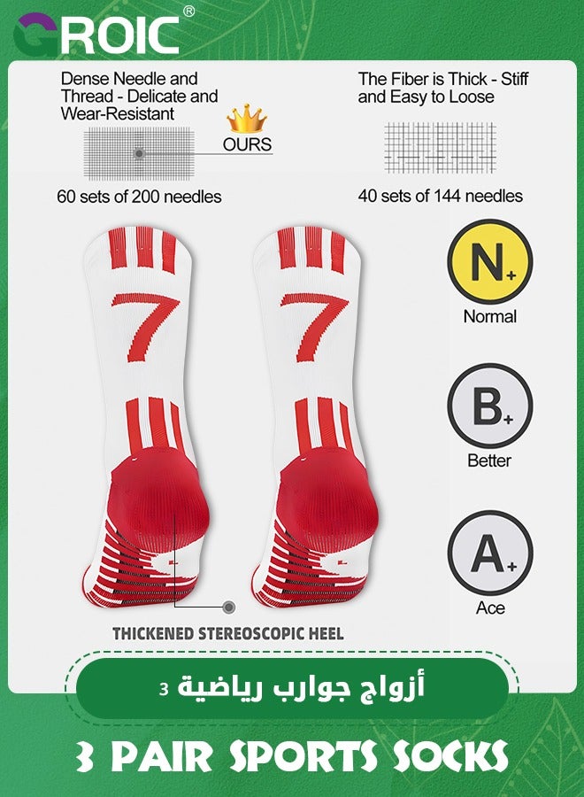 3 Pair Elite Football Socks, Athletic Socks with 3D Ankle Protection, Basketball Socks & Running Socks, Compression Cushion Sport Soccer Socks Unisex