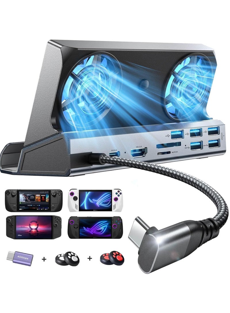 13-in-1 Docking Station for Steam Deck OLED&ROG Ally&Legion Go, Dual Cooling Fan 5 USB Ports and 4K@60Hz, 100W Charging Port Support ROG Ally 30W Mode, Gigabit Ethernet Fit for Steam Deck OLED