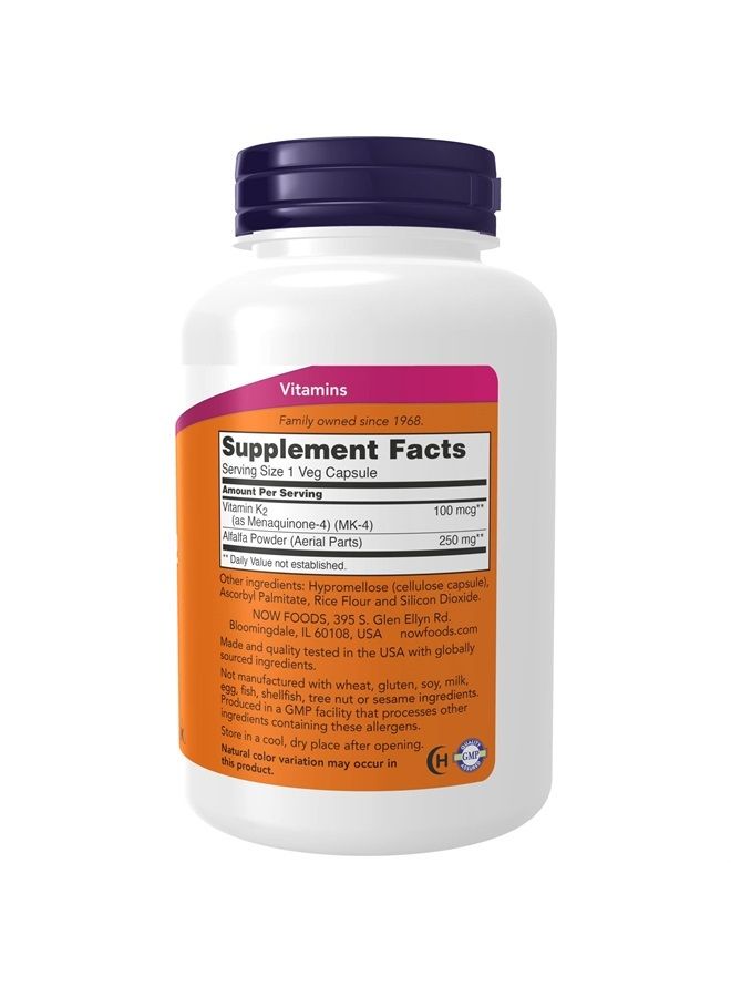 Supplements, Vitamin K-2 100 mcg, Menaquinone-4 (MK-4), Supports Bone Health*, 250 Veg Capsules