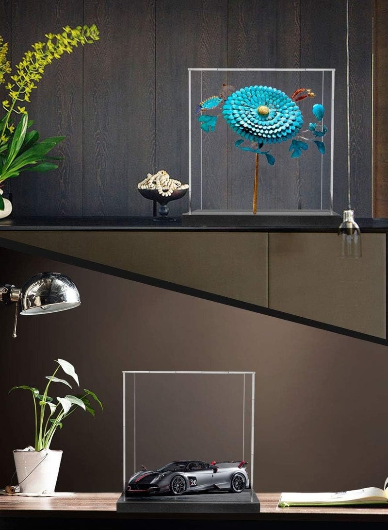 Clear Self-Assembly Acrylic Display Case with Black Velvet Base, Deluxe Dustproof Showcase, Cube Countertop Box for Collectibles, Home Organization (10x10x10 inch)
