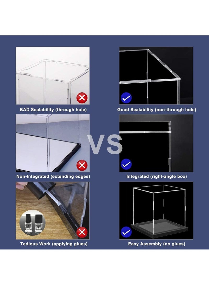 Clear Self-Assembly Acrylic Display Case with Black Velvet Base, Deluxe Dustproof Showcase, Cube Countertop Box for Collectibles, Home Organization (10x10x10 inch)