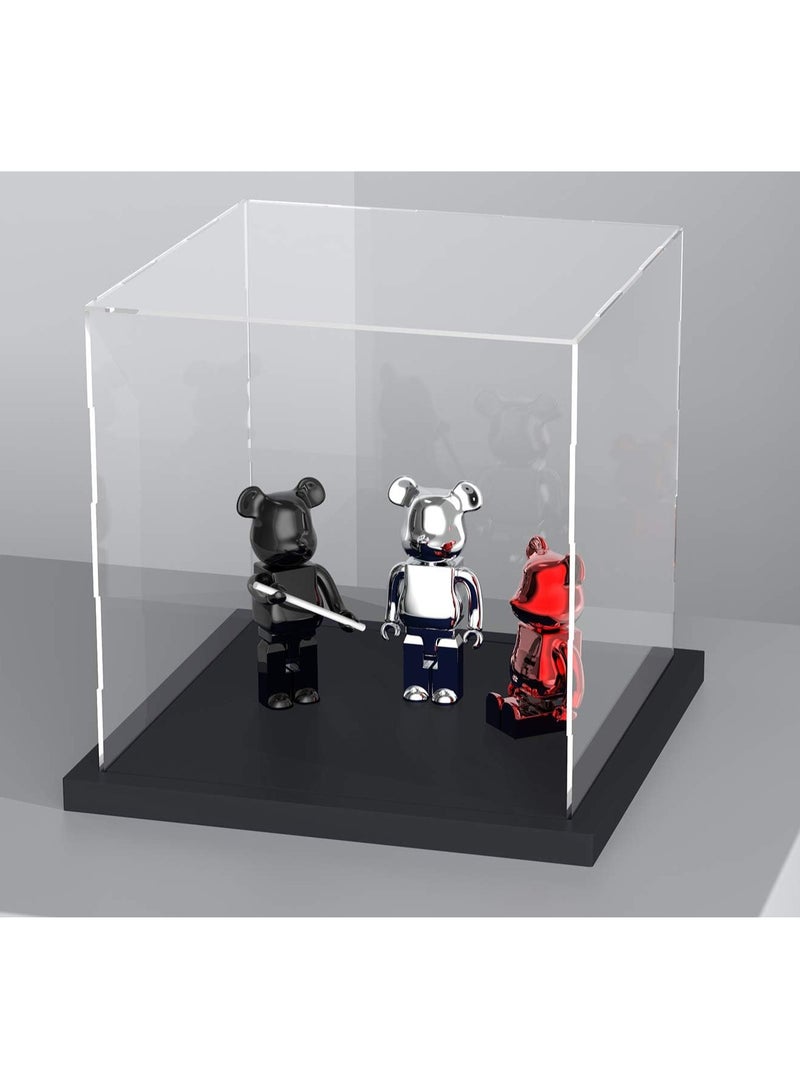 Clear Self-Assembly Acrylic Display Case with Black Velvet Base, Deluxe Dustproof Showcase, Cube Countertop Box for Collectibles, Home Organization (10x10x10 inch)